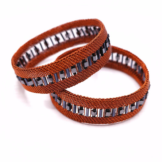 BEVERLY SMART Bangle Bracelet en fil de cuivre tressé et perles d’hématite