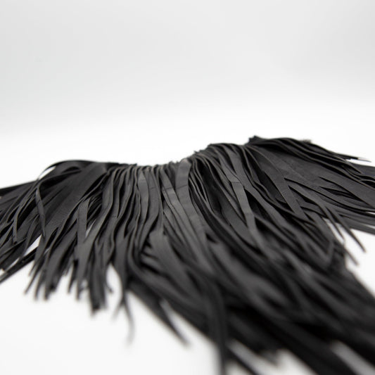 BEVERLY SMART EI Princesa Collier Long à Franges Noires – Bijou Exceptionel en Chambre à Air Recyclée