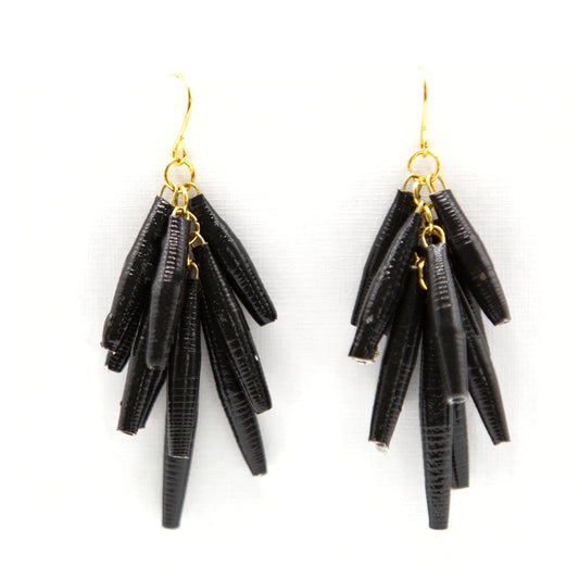 BEVERLY SMART Pendantes Noire Boucles d'oreilles « Grappes » en papier recyclé