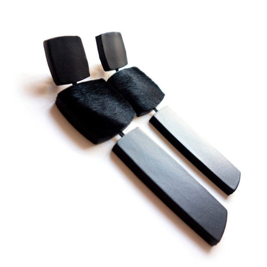 BEVERLY SMART Earrings Noir poils / Clou Grandes boucles d'oreilles en blocs de cuir