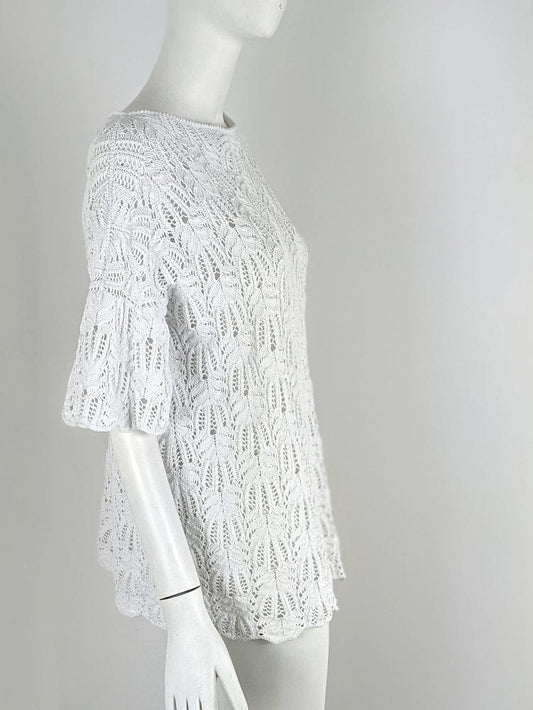BEVERLY SMART tricots LACY top blanc tricoté à la main en pur coton