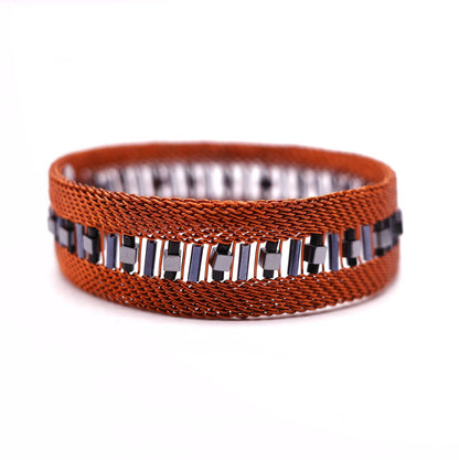 BEVERLY SMART Bangle Bracelet en fil de cuivre tressé et perles d’hématite