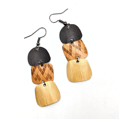 BEVERLY SMART EI Pendantes Noir/or/marron / 3 éléments Boucles d’oreilles en capsules Nespresso recyclées – Légères & faites main