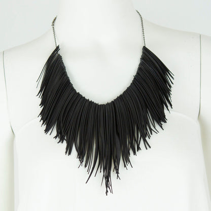 BEVERLY SMART EI Princesa Collier à Franges Noires – Mode Durable en Chambre à Air Recyclée, Élégance Discrète