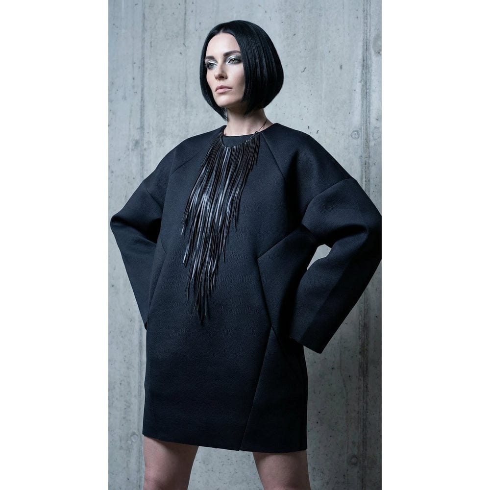 BEVERLY SMART EI Princesa Collier Long à Franges Noires – Bijou Exceptionel en Chambre à Air Recyclée