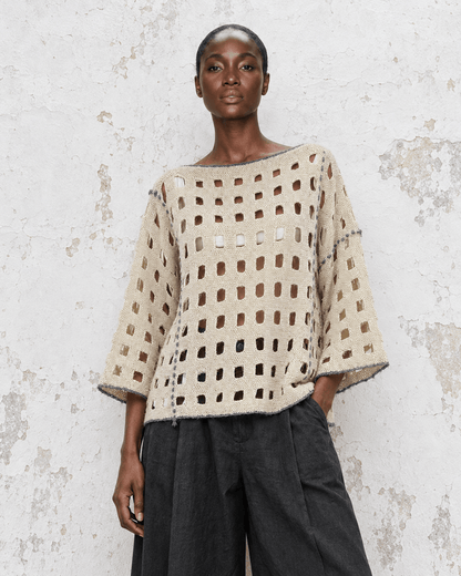 BEVERLY SMART EI tricots Pull grille, crème surpiqué gris, n° 6