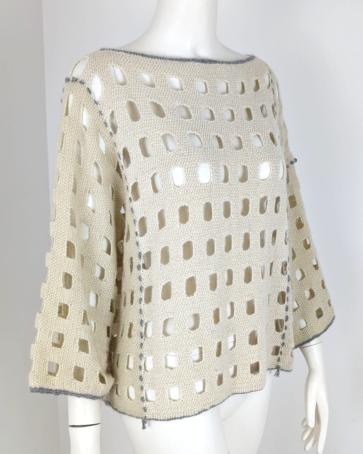 BEVERLY SMART EI tricots Pull grille, crème surpiqué gris, n° 6