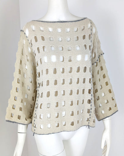 BEVERLY SMART EI tricots Pull grille, crème surpiqué gris, n° 6