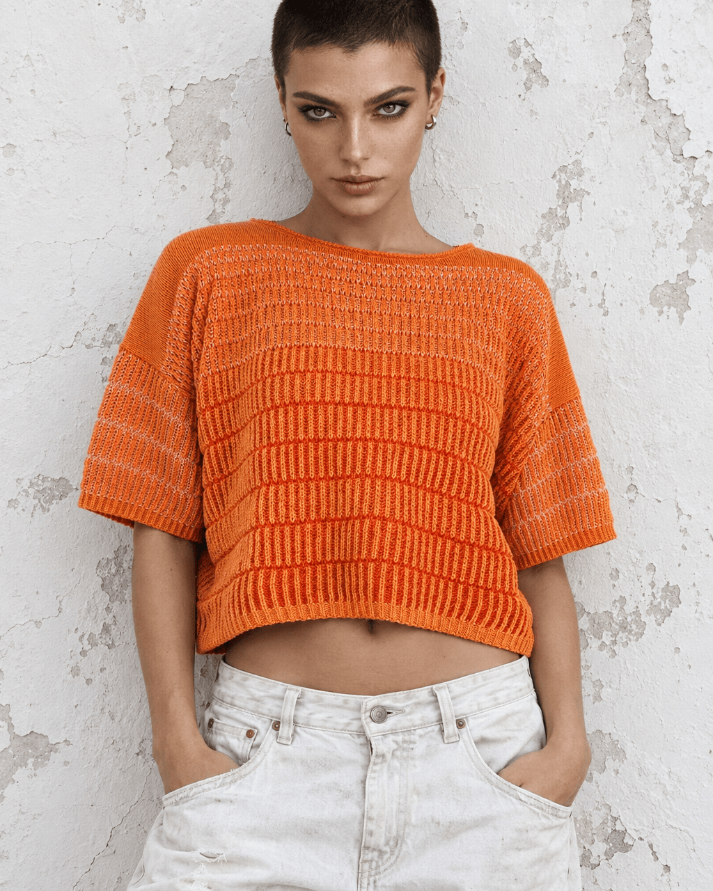 BEVERLY SMART EI tricots Top brioche court, dégradé orange, n° 1