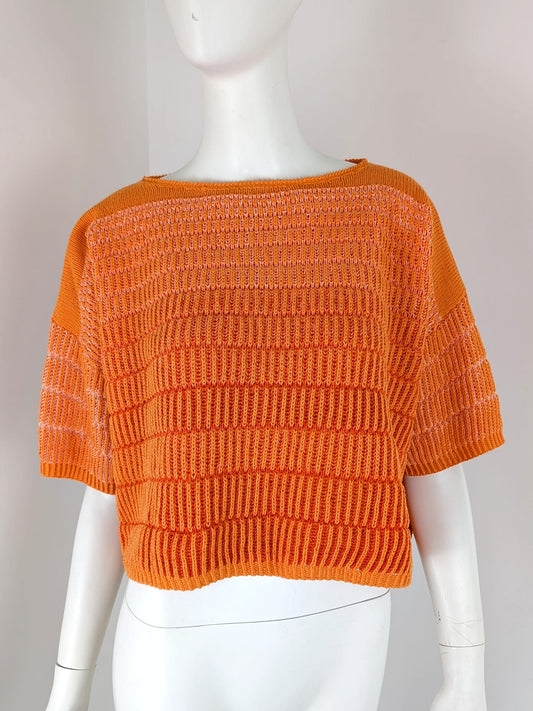 BEVERLY SMART EI tricots Top oversize en coton – pull tricoté main en point brioche orange