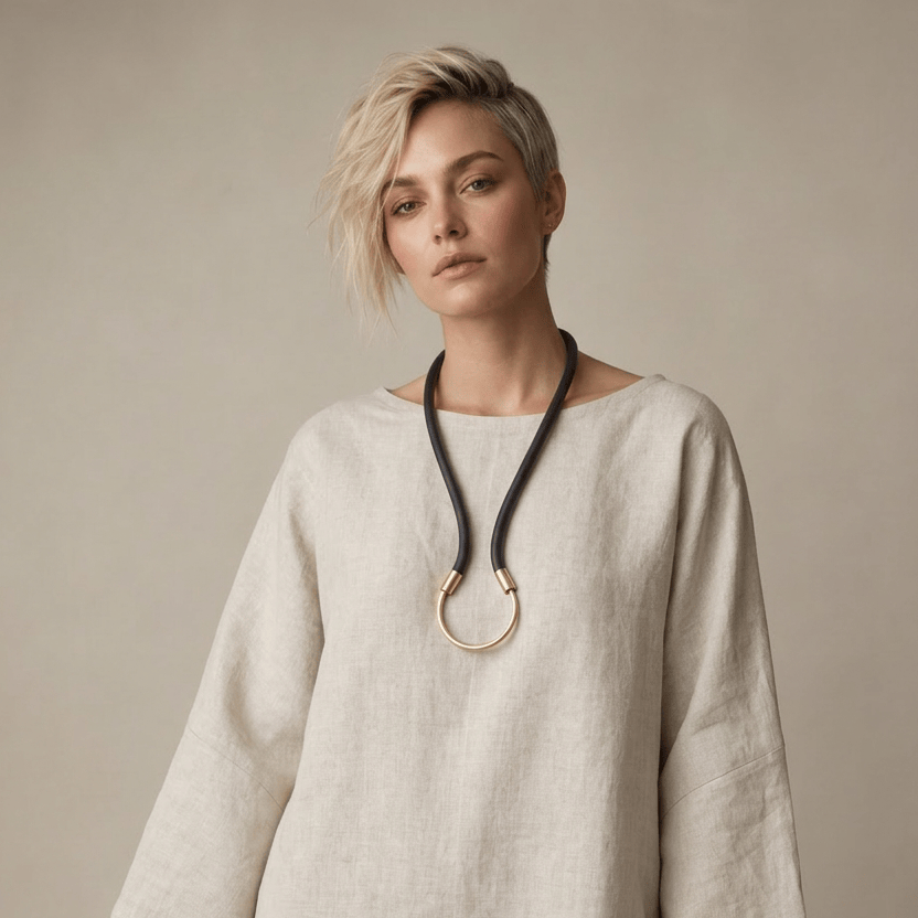 BEVERLY SMART Matinée Noir Collier Curve en Caoutchouc et Laiton
