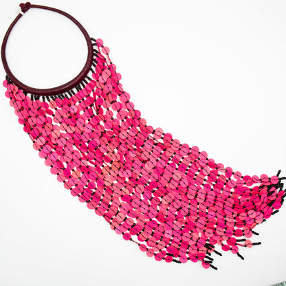 BEVERLY SMART Necklaces Rose Collier plastron en cascade de discs en vinyl recyclé