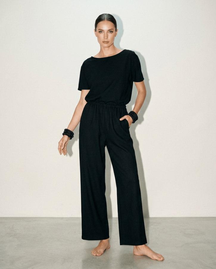 BEVERLY SMART pantalon Pantalon noir ample à taille élastique