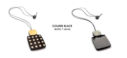 BEVERLY SMART pendentifs Collier BAROK 02 Réversible – Cuir Fait Main, Deux Versions : Or/Noir  & Absolute Black