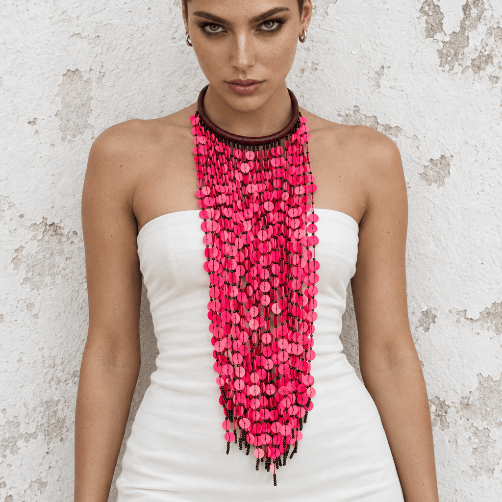 BEVERLY SMART Ras du cou Collier plastron en cascade de discs en vinyl recyclé