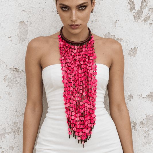 BEVERLY SMART Ras du cou Collier plastron en cascade de discs en vinyl recyclé