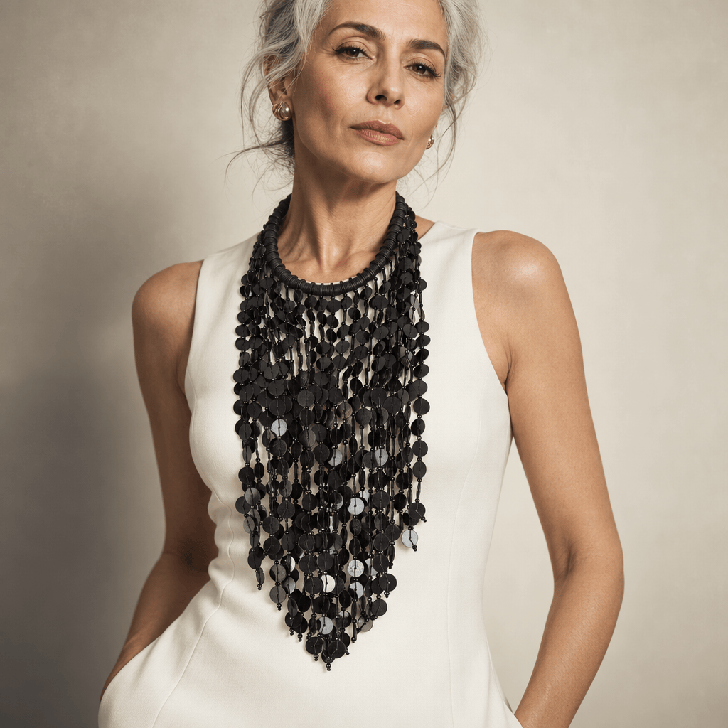 BEVERLY SMART Ras du cou Collier plastron en cascade de discs en vinyl recyclé