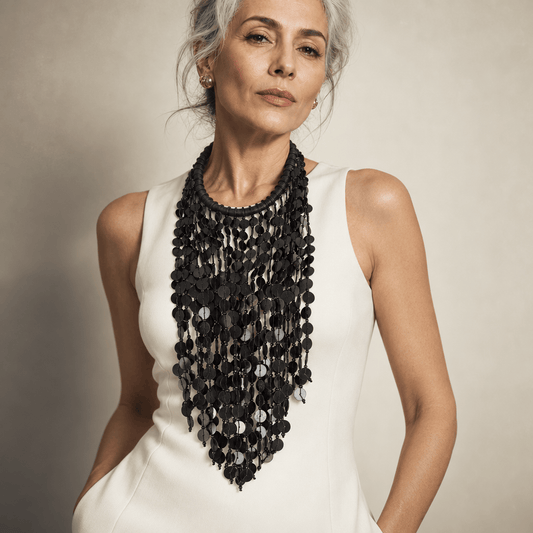 BEVERLY SMART Ras du cou Collier plastron en cascade de discs en vinyl recyclé