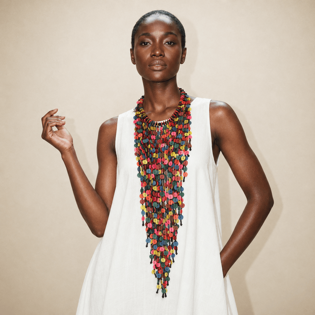 BEVERLY SMART Ras du cou Collier plastron en cascade de discs en vinyl recyclé