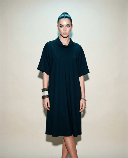 Handcrafted bias cut short sleeved dress from Beverly Smart's artisanal designer fashion collection