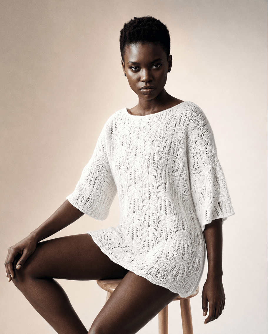 BEVERLY SMART tricots LACY top blanc tricoté à la main en pur coton