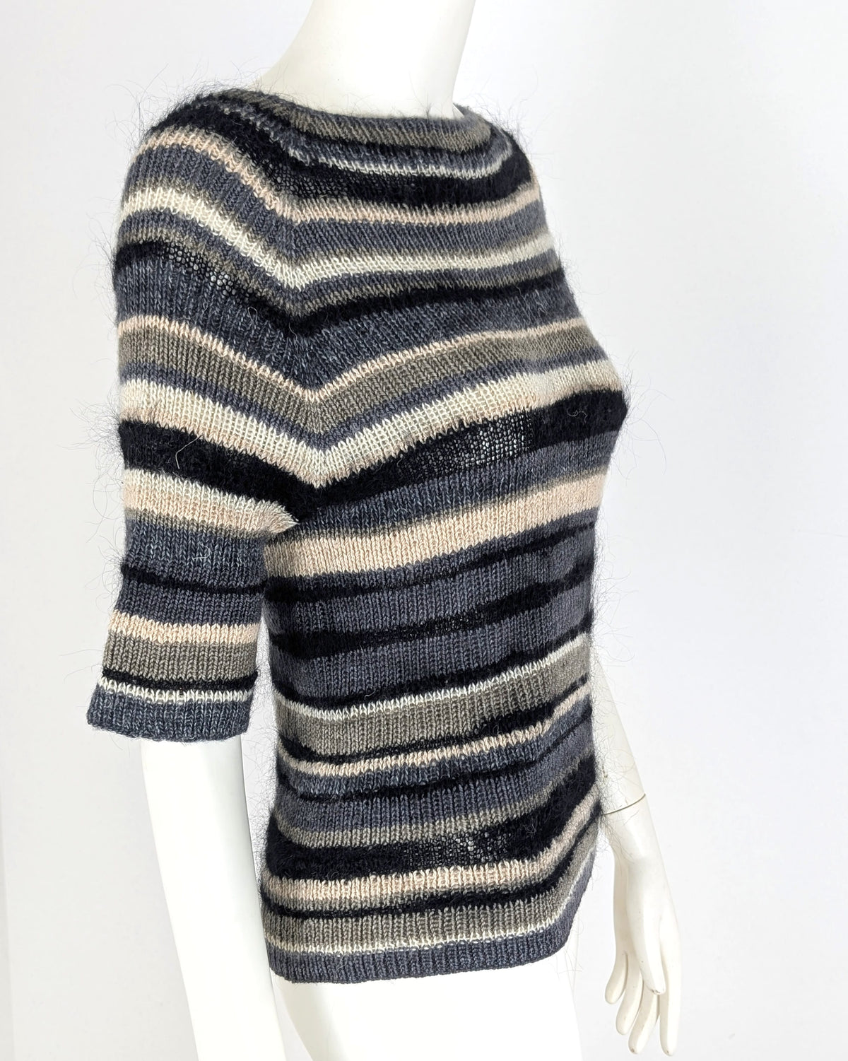 BEVERLY SMART tricots Pull côtelé rayé, noir et crème, n° 5