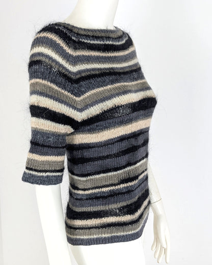 BEVERLY SMART tricots Pull côtelé rayé, noir et crème, n° 5