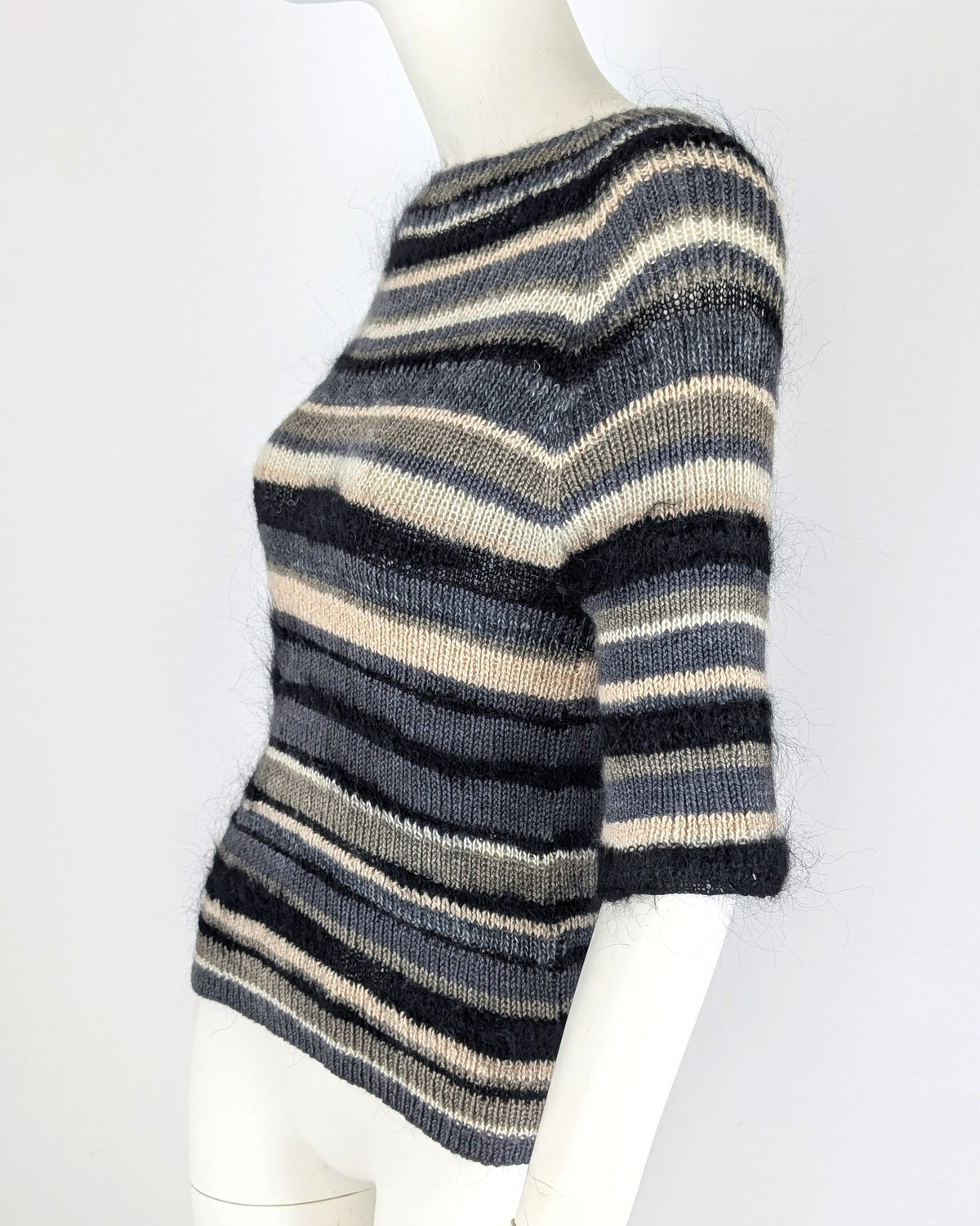 BEVERLY SMART tricots Pull côtelé rayé, noir et crème, n° 5