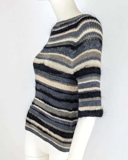 BEVERLY SMART tricots Pull côtelé rayé, noir et crème, n° 5