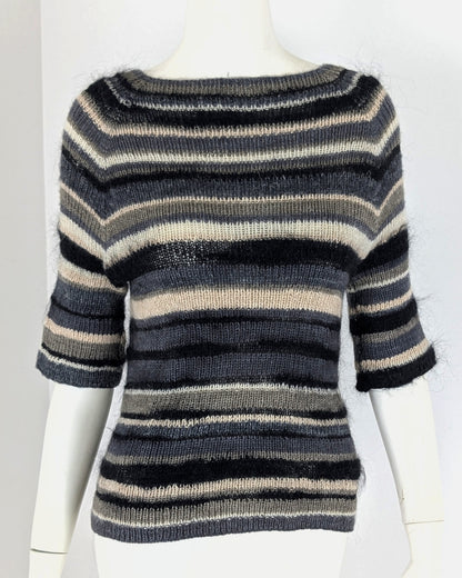 BEVERLY SMART tricots Pull côtelé rayé, noir et crème, n° 5