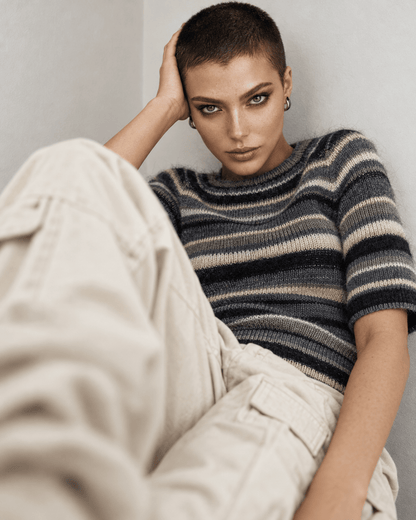 BEVERLY SMART tricots Pull côtelé rayé, noir et crème, n° 5