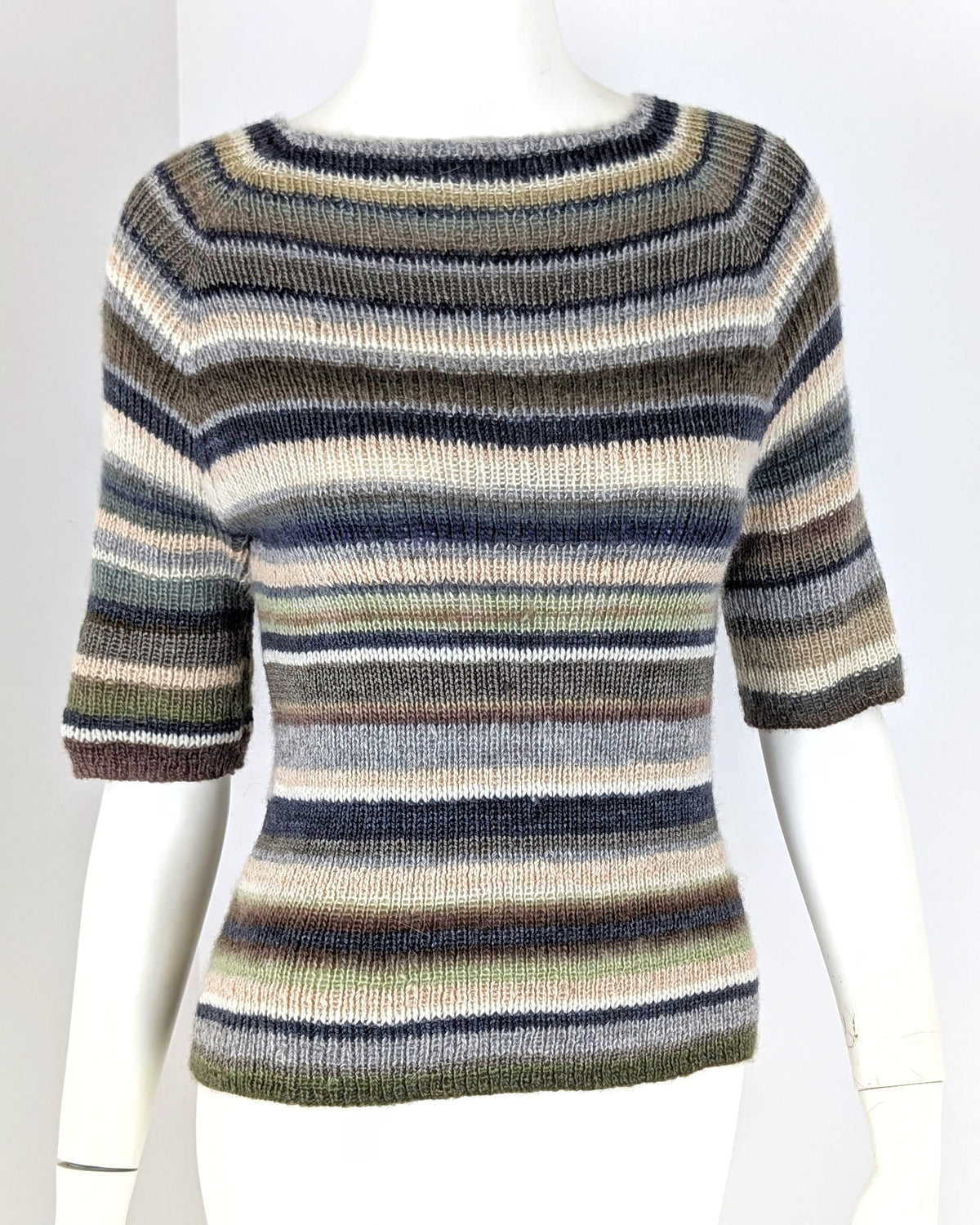 BEVERLY SMART tricots Pull côtelé rayé, olive et brun, n° 7