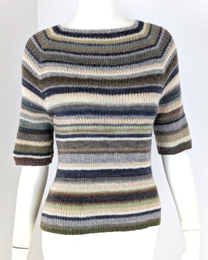 BEVERLY SMART tricots Pull côtelé rayé, olive et brun, n° 7