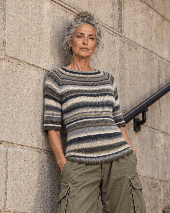 BEVERLY SMART tricots Pull côtelé rayé, olive et brun, n° 7