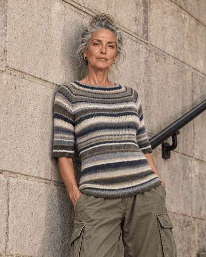 BEVERLY SMART tricots Pull côtelé rayé, olive et brun, n° 7