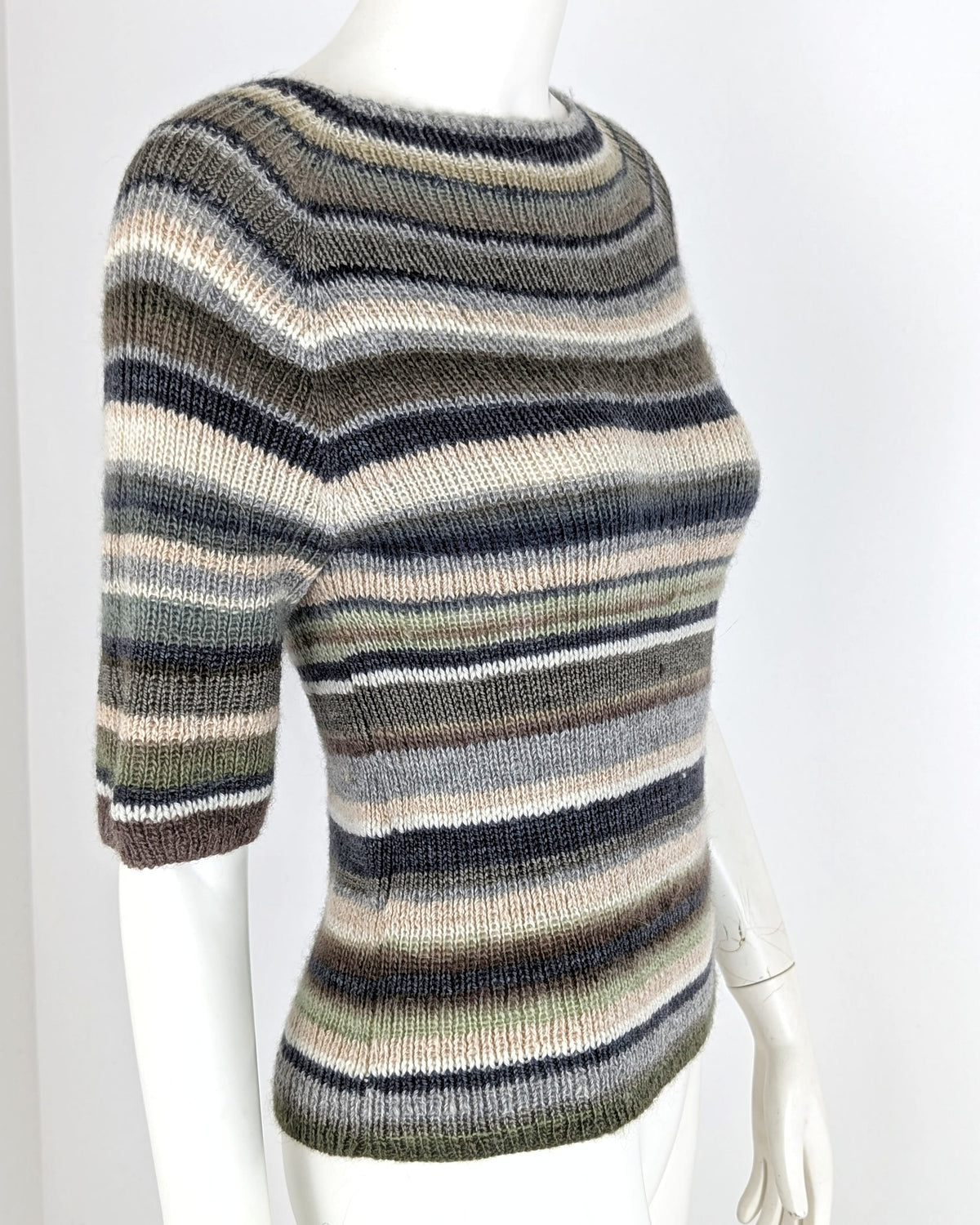 BEVERLY SMART tricots Pull côtelé rayé, olive et brun, n° 7
