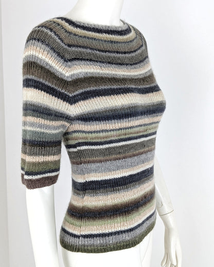 BEVERLY SMART tricots Pull côtelé rayé, olive et brun, n° 7