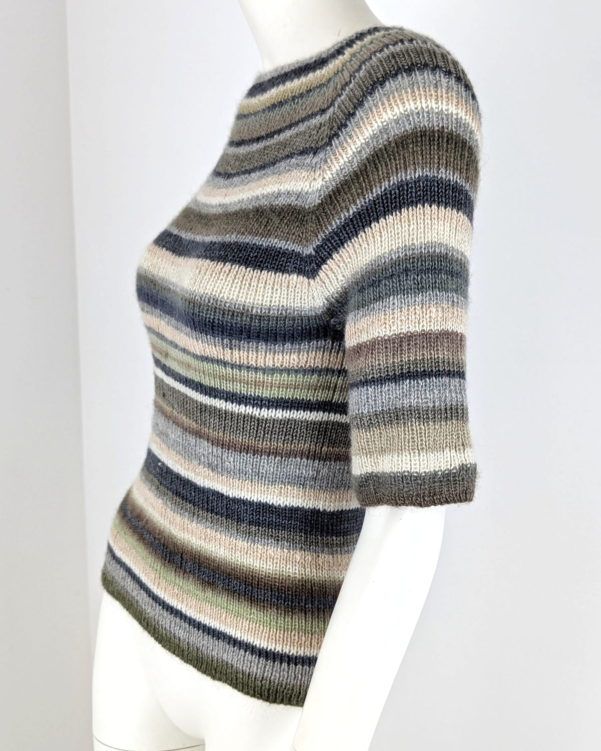 BEVERLY SMART tricots Pull côtelé rayé, olive et brun, n° 7