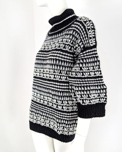 BEVERLY SMART tricots Pull jacquard, noir et crème, n° 9