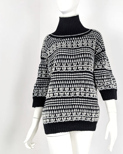 BEVERLY SMART tricots Pull jacquard, noir et crème, n° 9