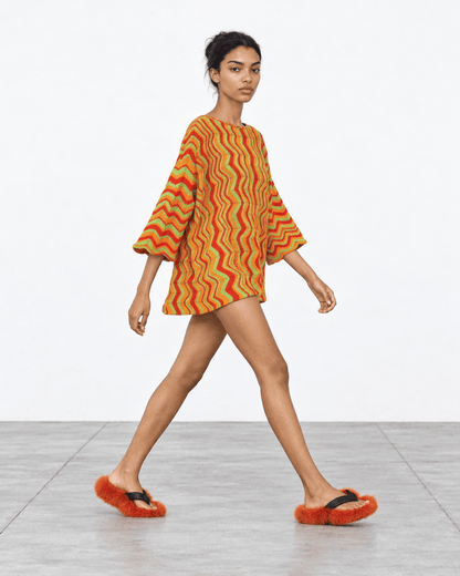 BEVERLY SMART tricots Pull zigzag, orange rouge et vert, n° 4