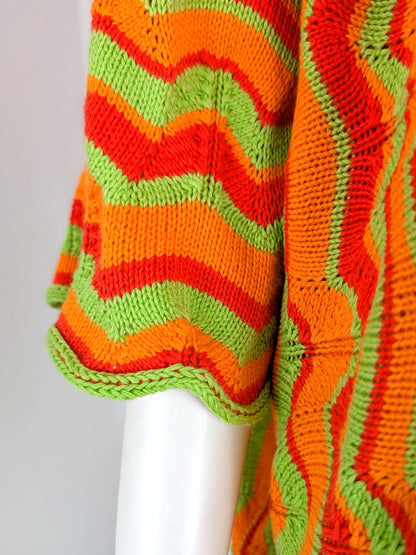 BEVERLY SMART tricots Pull zigzag, orange rouge et vert, n° 4
