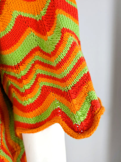 BEVERLY SMART tricots Pull zigzag, orange rouge et vert, n° 4