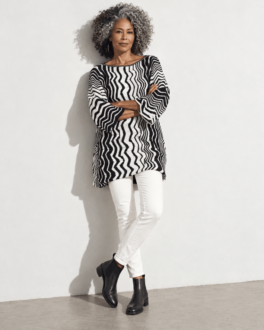 BEVERLY SMART tricots Tunique zigzag, noir et blanc, n° 8