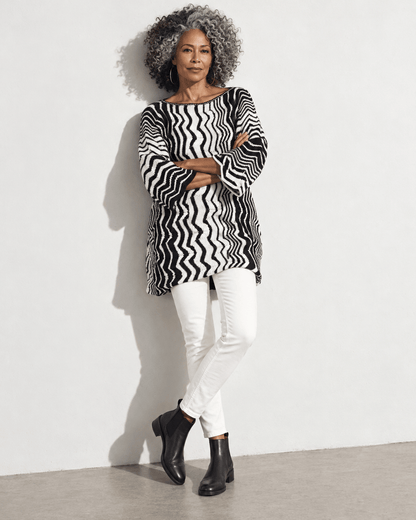 BEVERLY SMART tricots Tunique zigzag, noir et blanc, n° 8