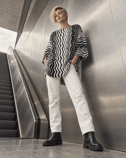 BEVERLY SMART tricots Tunique zigzag, noir et blanc, n° 8