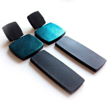 BEVERLY SMART Earrings Bleu canard métallisé / Clou Grandes boucles d'oreilles en blocs de cuir