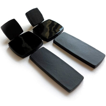 BEVERLY SMART Earrings Noir mat/verni / Clou Grandes boucles d'oreilles en blocs de cuir