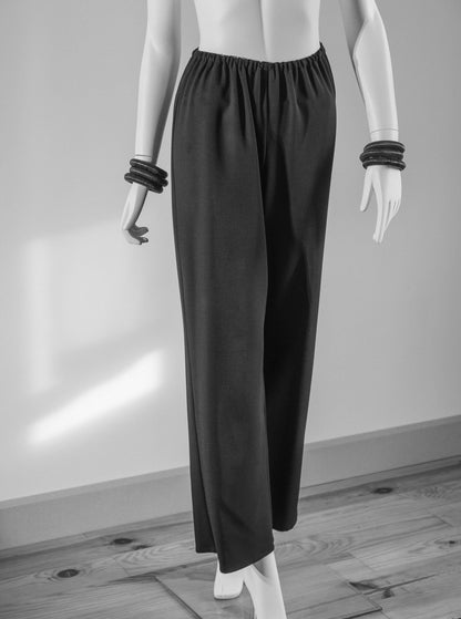 Handcrafted long trousers with elasticated waist from Beverly Smart's artisanal designer fashion collection