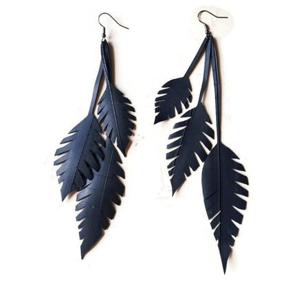 BEVERLY SMART Pendantes noir, 3 feuilles Boucles d'oreilles feuilles en caoutchouc recyclé